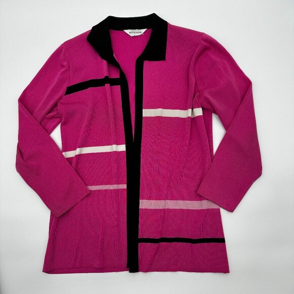 Exclusively Misook Pink Black Long Sleeve Cardigan Women's Large *read - Picture 1 of 8